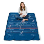 los angeles dodgers handdrawn stripes blue quilt blanket best selling