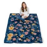 los angeles dodgers hibiscus foliage blue quilt blanket best selling