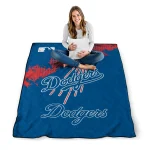 los angeles dodgers league patch blue quilt blanket best selling
