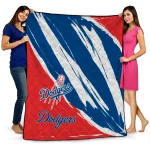 los angeles dodgers stroke art blue white quilt blanket best selling
