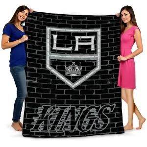 los angeles kings brick grid black quilt blanket best selling