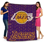 los angeles lakers brick grid purple quilt blanket best selling