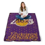 los angeles lakers brick grid purple quilt blanket best selling