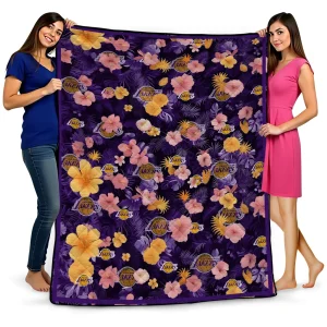 los angeles lakers hibiscus foliage purple quilt blanket best selling
