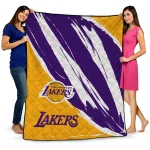 los angeles lakers stroke art purple white quilt blanket best selling