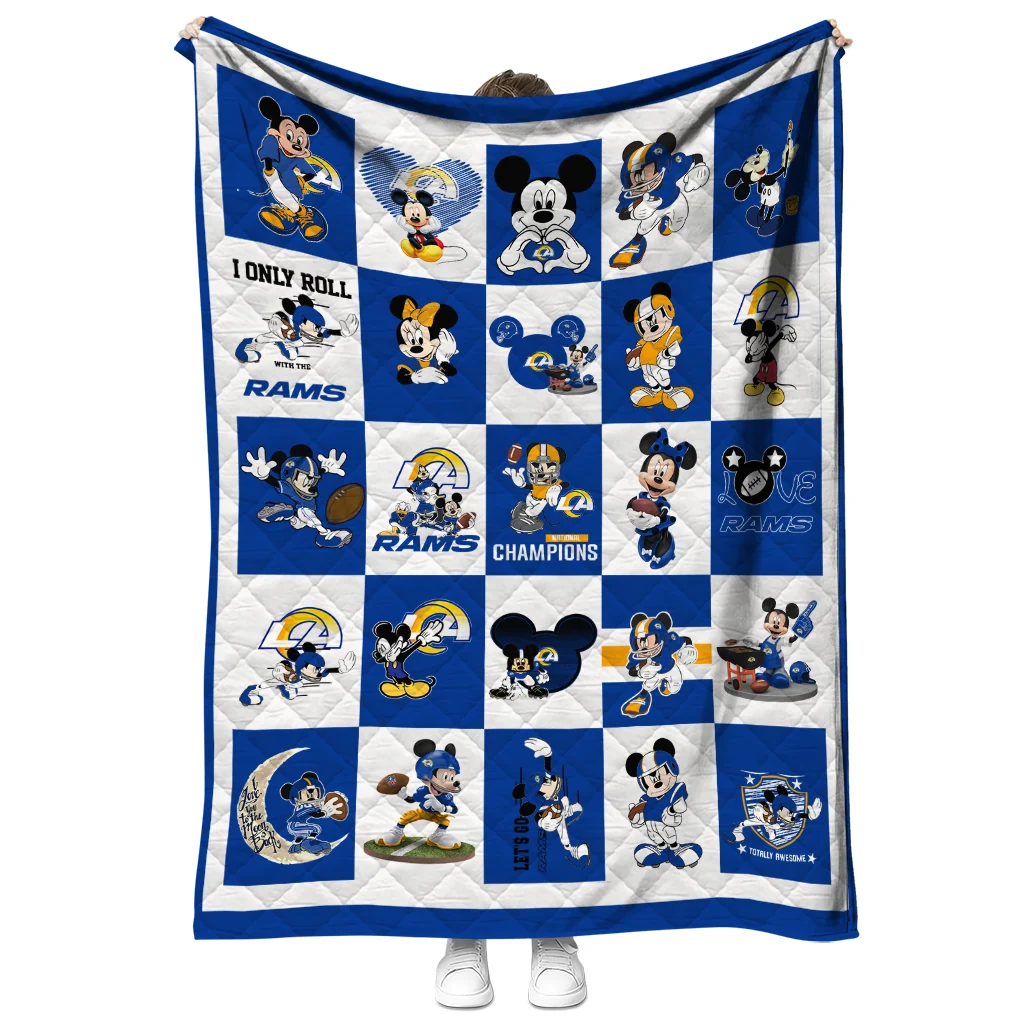 los angeles rams mickey pattern blue white quilt blanket fashion forward