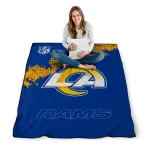los angeles rams shield badge blue quilt blanket best selling