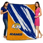 los angeles rams stroke art blue white quilt blanket best selling