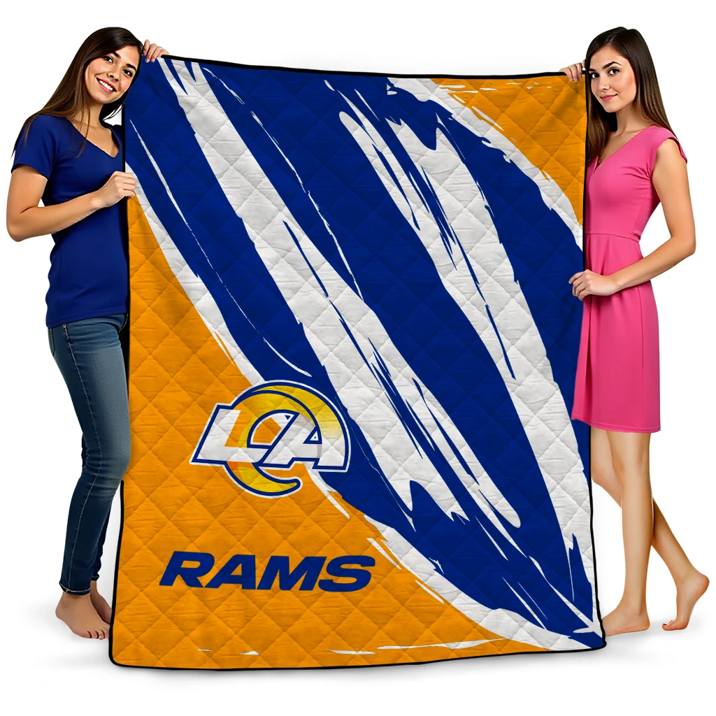 los angeles rams stroke art blue white quilt blanket best selling