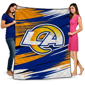 los angeles rams wild lines blue white quilt blanket best selling