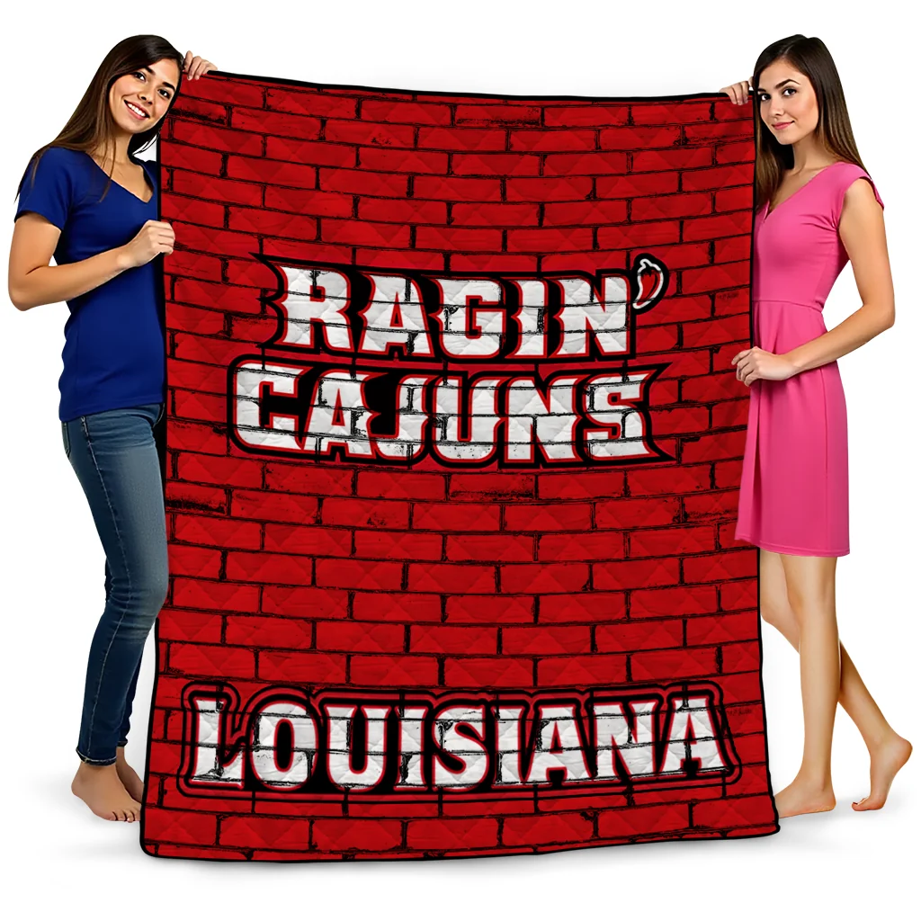 louisiana ragin cajuns brick grid red quilt blanket best selling