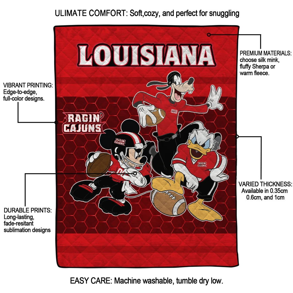 louisiana ragin cajuns disney football red quilt blanket latest model louisiana ragin cajuns disney football red quilt blanket latest model