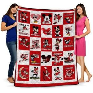 louisiana ragin cajuns mickey mouse motif red white quilt blanket best selling