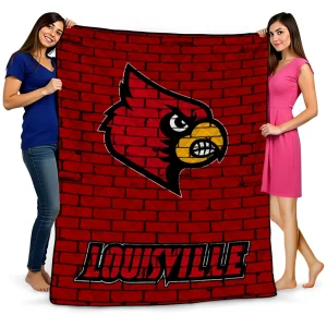 louisville cardinals brick grid red quilt blanket best selling