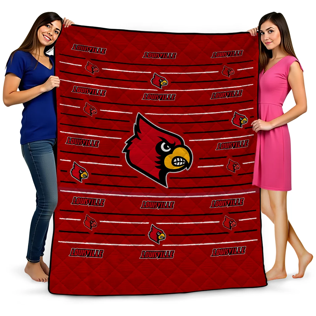 louisville cardinals handdrawn stripes red quilt blanket best selling louisville cardinals handdrawn stripes red quilt blanket best selling
