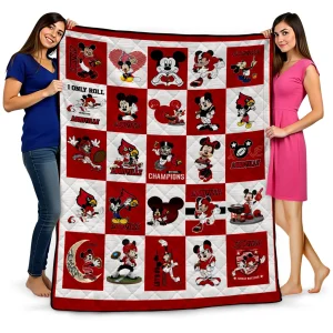 louisville cardinals mickey mouse motif red white quilt blanket best selling