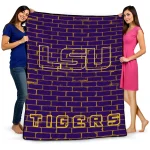 lsu tigers brick grid purple quilt blanket best selling