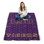 lsu tigers brick grid purple quilt blanket best selling