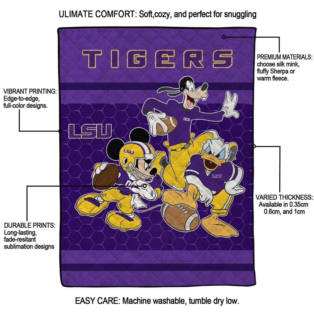 lsu tigers disney football purple quilt blanket latest model lsu tigers disney football purple quilt blanket latest model