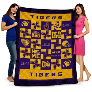 lsu tigers helmet heart purple quilt blanket best selling