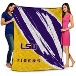 lsu tigers stroke art purple white quilt blanket best selling