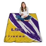 lsu tigers stroke art purple white quilt blanket best selling