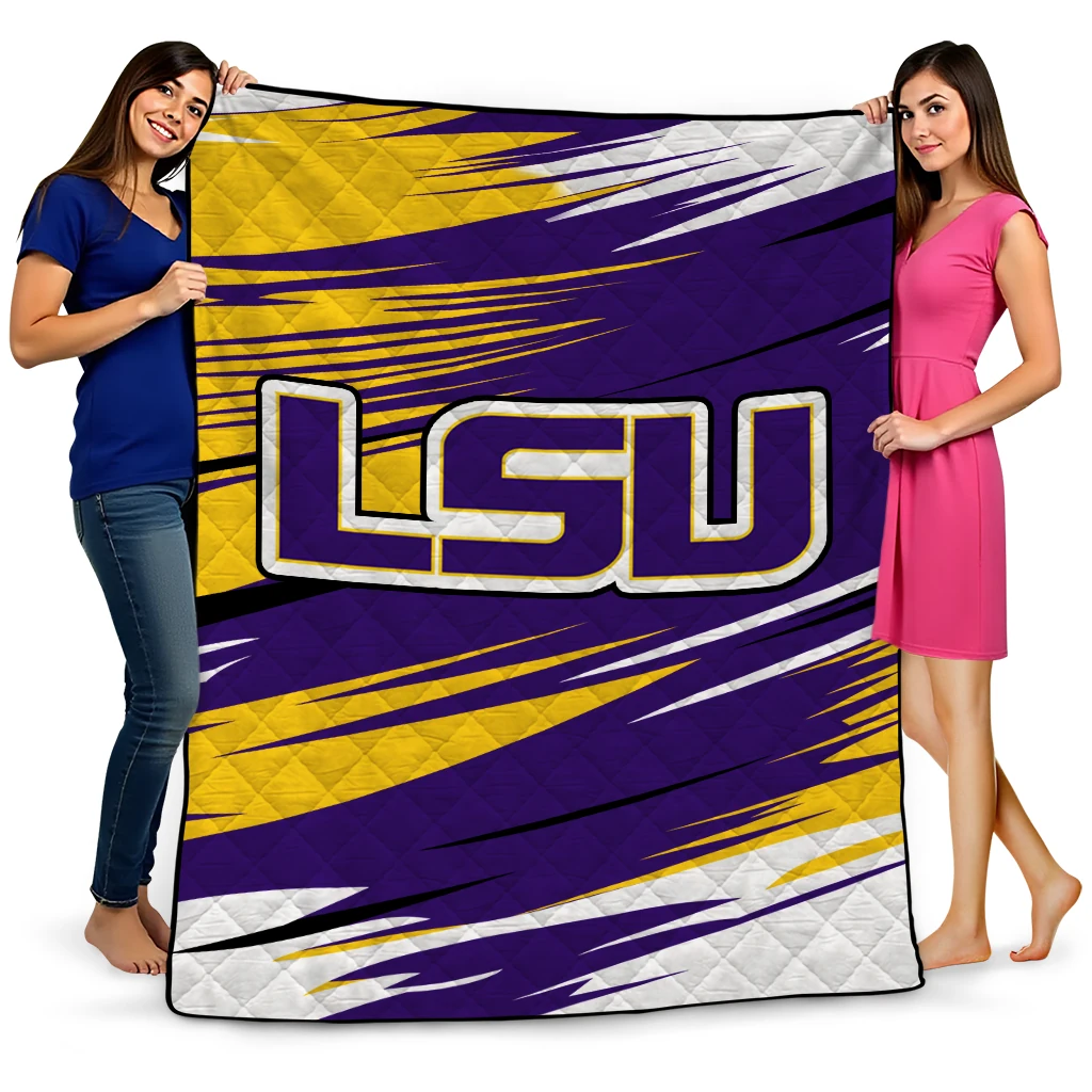 lsu tigers wild lines purple white quilt blanket best selling