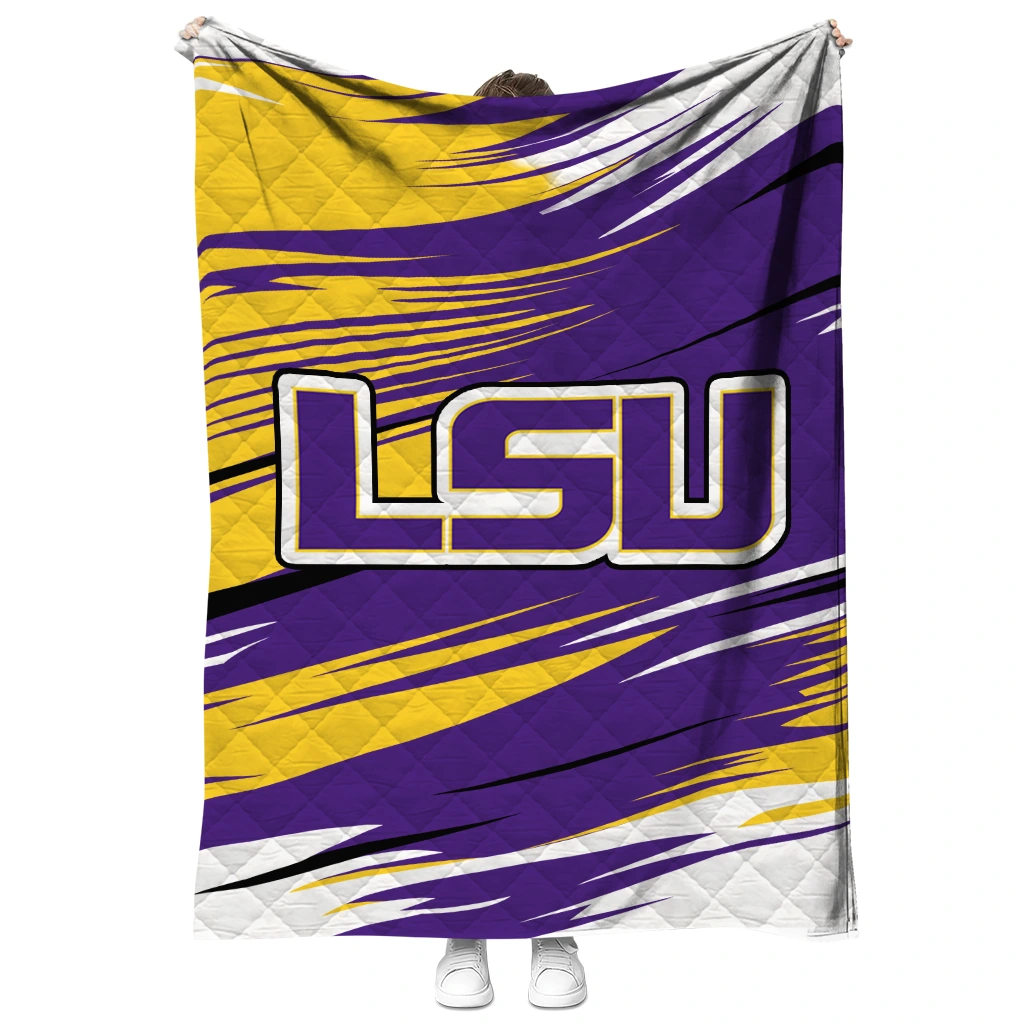 lsu tigers wild lines purple white quilt blanket fashion forward