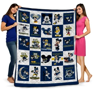 marquette golden eagles mickey mouse motif blue white quilt blanket best selling