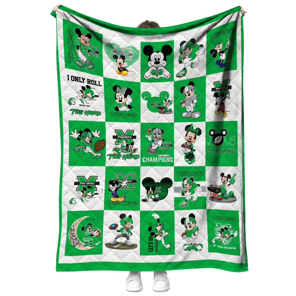 marshall thundering herd mickey mouse motif green white quilt blanket fashion forward