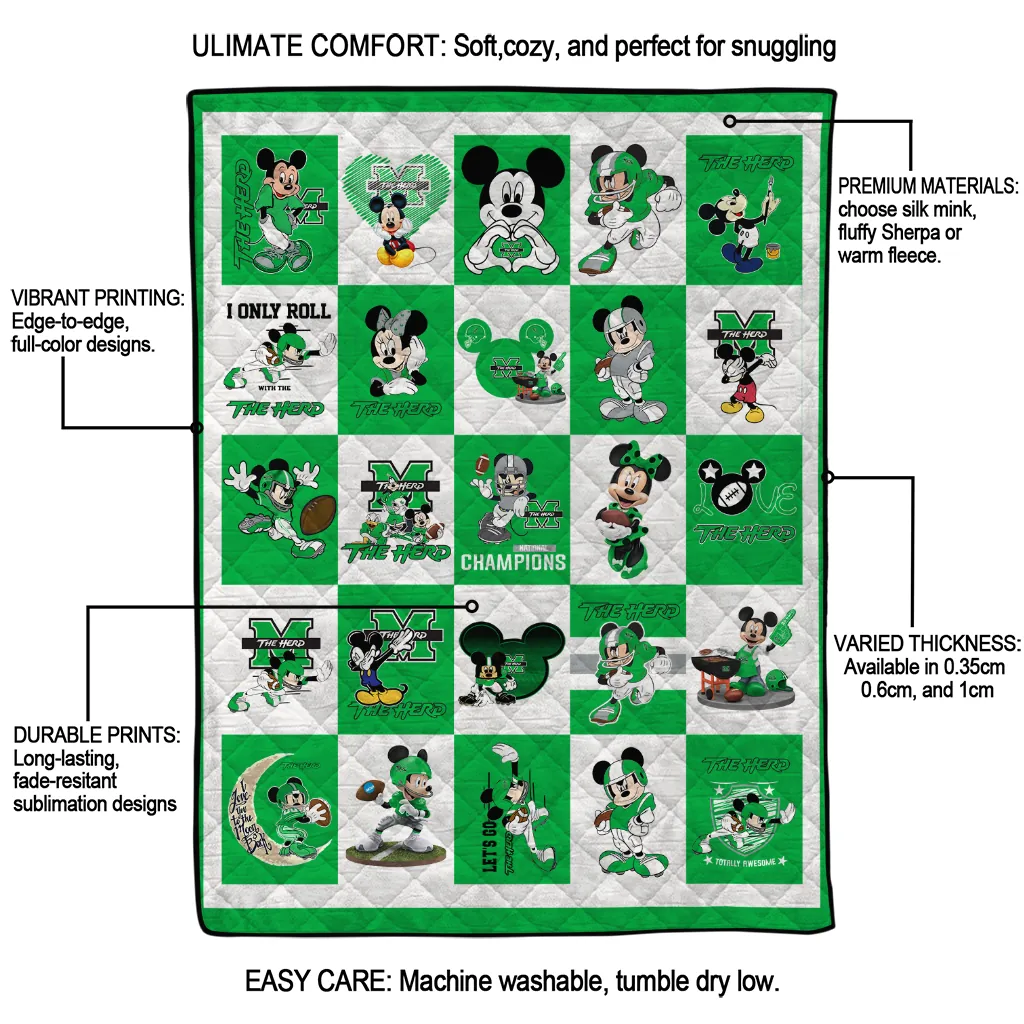 marshall thundering herd mickey mouse motif green white quilt blanket latest model marshall thundering herd mickey mouse motif green white quilt blanket latest model