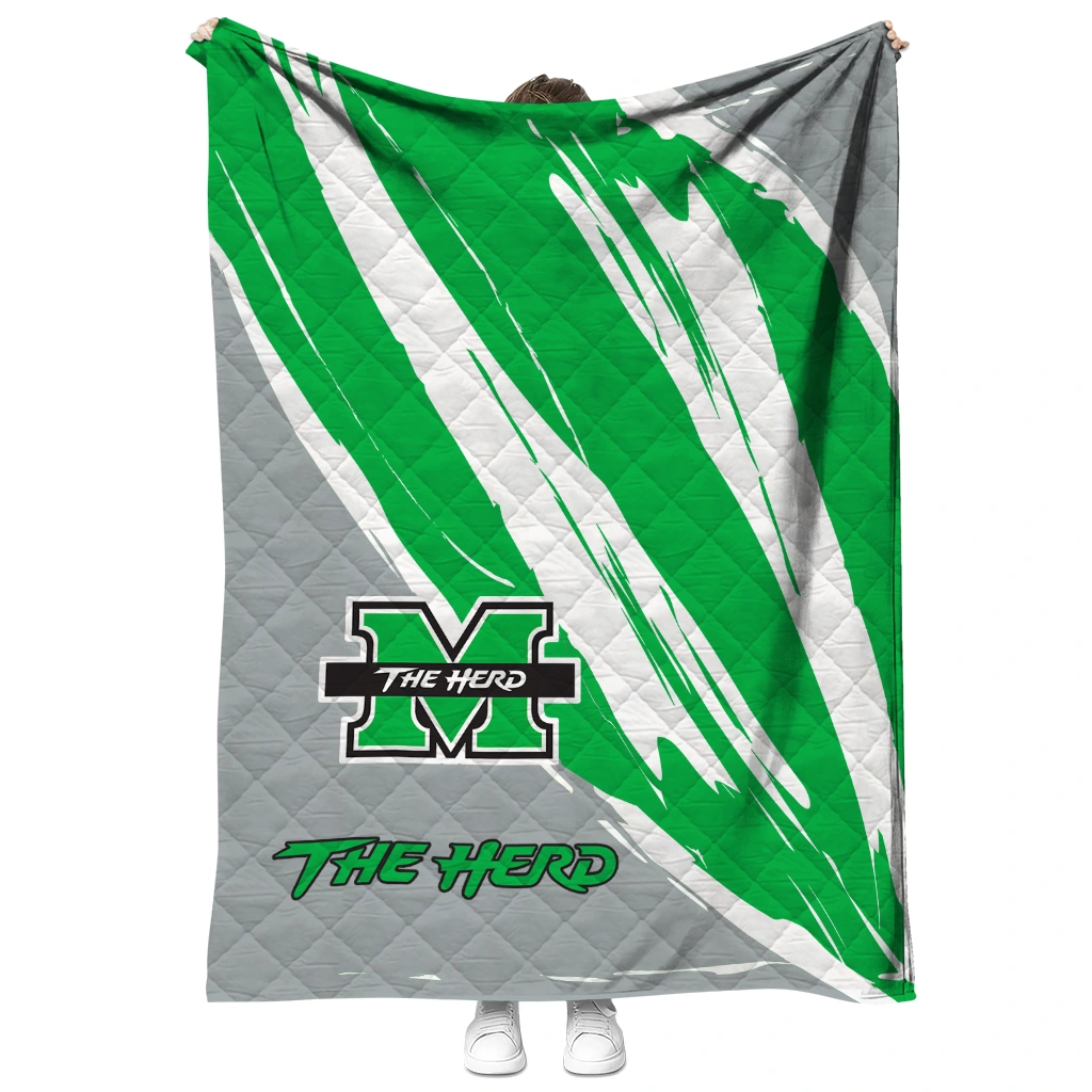 marshall thundering herd stroke art green white quilt blanket fashion forward