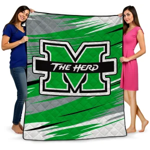 marshall thundering herd wild lines green white quilt blanket best selling