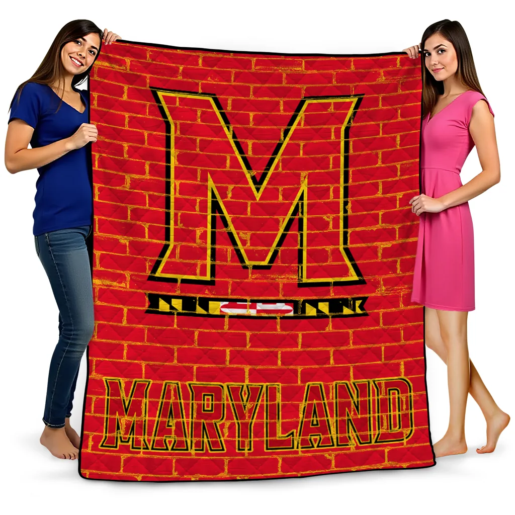 maryland terrapins brick grid red quilt blanket best selling