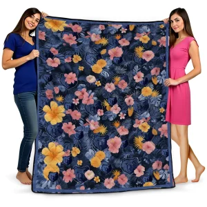 memphis grizzlies hibiscus foliage blue quilt blanket best selling