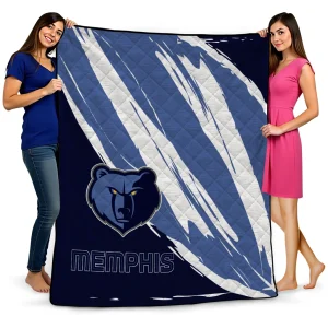 memphis grizzlies stroke art blue white quilt blanket best selling