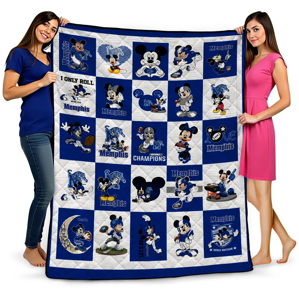 memphis tigers mickey mouse motif blue white quilt blanket best selling