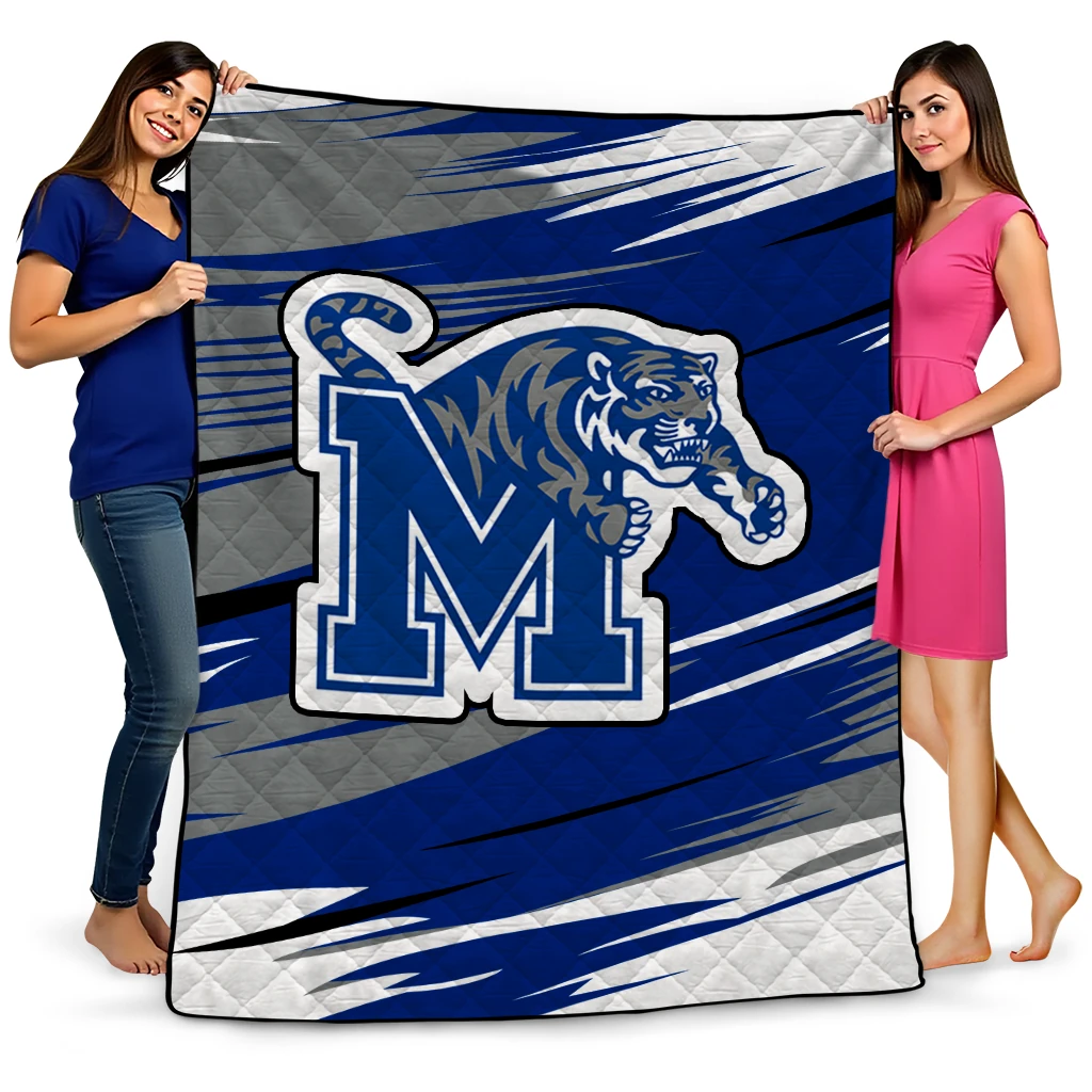memphis tigers wild lines blue white quilt blanket best selling