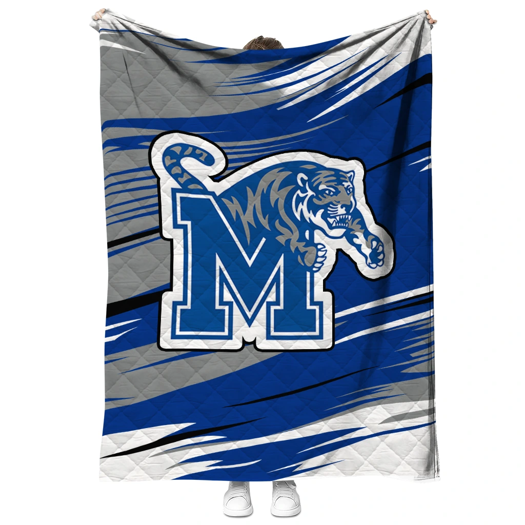 memphis tigers wild lines blue white quilt blanket fashion forward