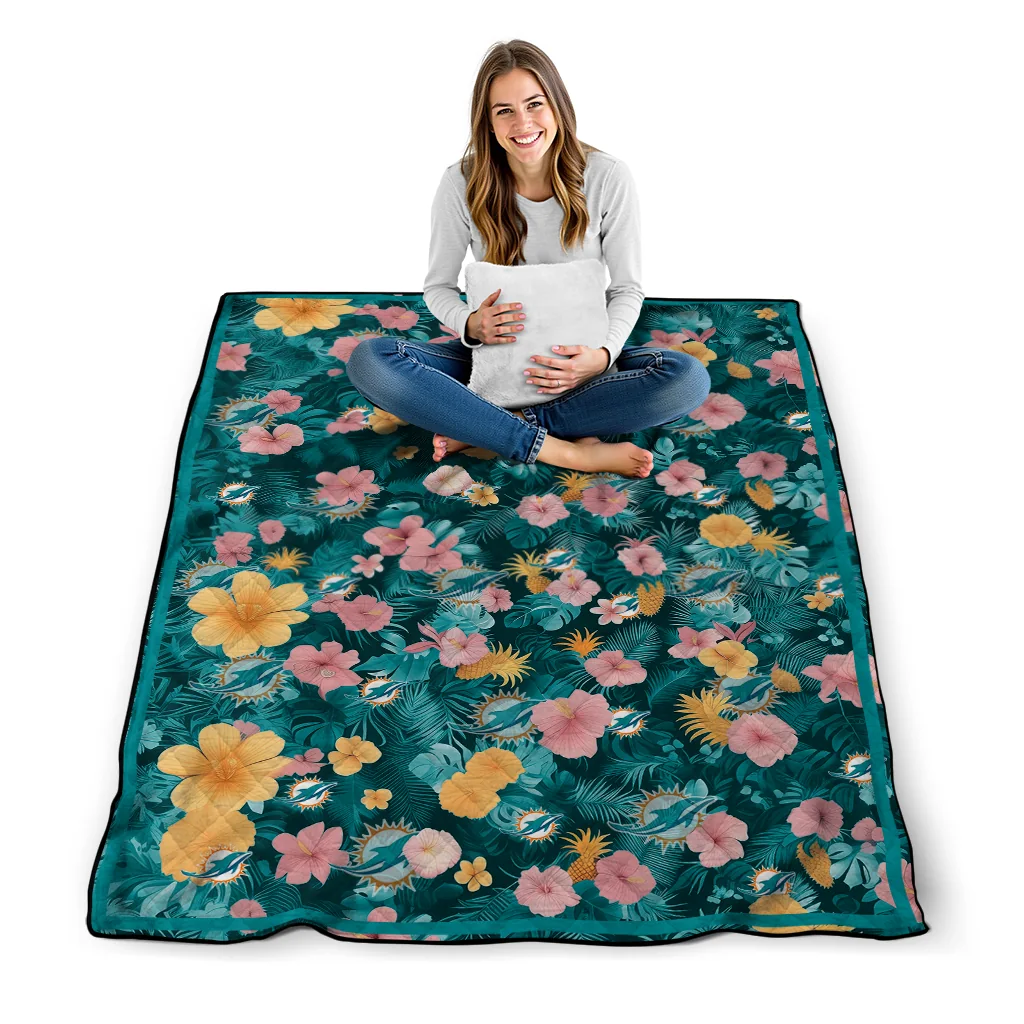 miami dolphins hibiscus foliage aqua quilt blanket high quality miami dolphins hibiscus foliage aqua quilt blanket high quality