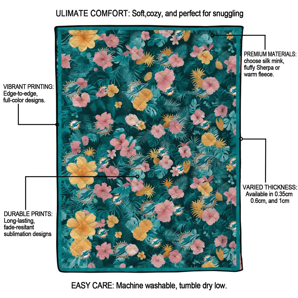 miami dolphins hibiscus foliage aqua quilt blanket latest model miami dolphins hibiscus foliage aqua quilt blanket latest model