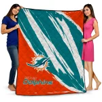 miami dolphins stroke art aqua white quilt blanket best selling