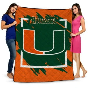 miami hurricanes block border orange quilt blanket best selling