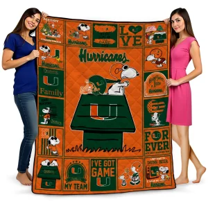 miami hurricanes snoopy love orange quilt blanket best selling