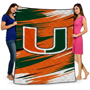 miami hurricanes wild lines orange white quilt blanket best selling