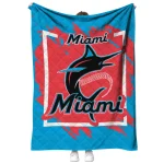 miami marlins block border blue quilt blanket best selling
