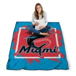miami marlins block border blue quilt blanket best selling