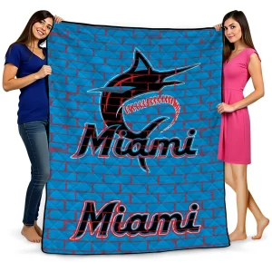 miami marlins brick grid blue quilt blanket best selling