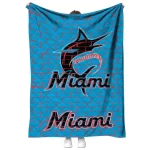 miami marlins brick grid blue quilt blanket best selling