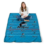 miami marlins handdrawn stripes blue quilt blanket best selling